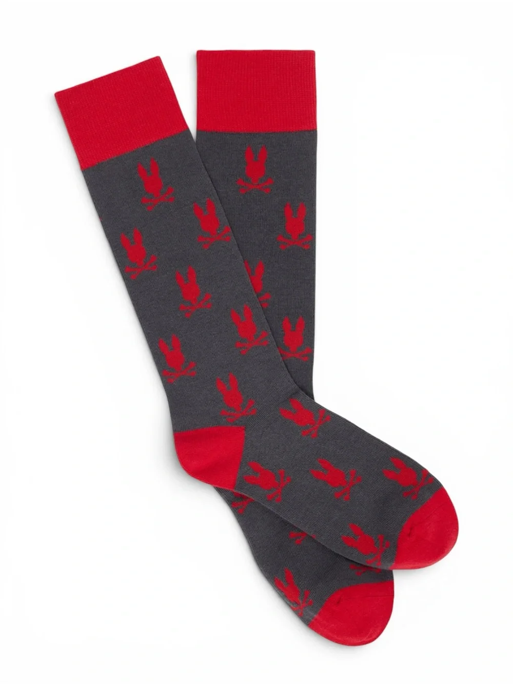 Psycho Bunny Men's Crew Socks Charcoal Grey Red Bunny Logo Size O/S NWT